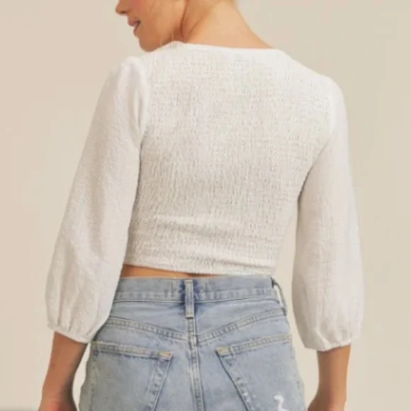 NWT Lush Smocked Ring Cut Out top off white size large - Picture 3 of 9